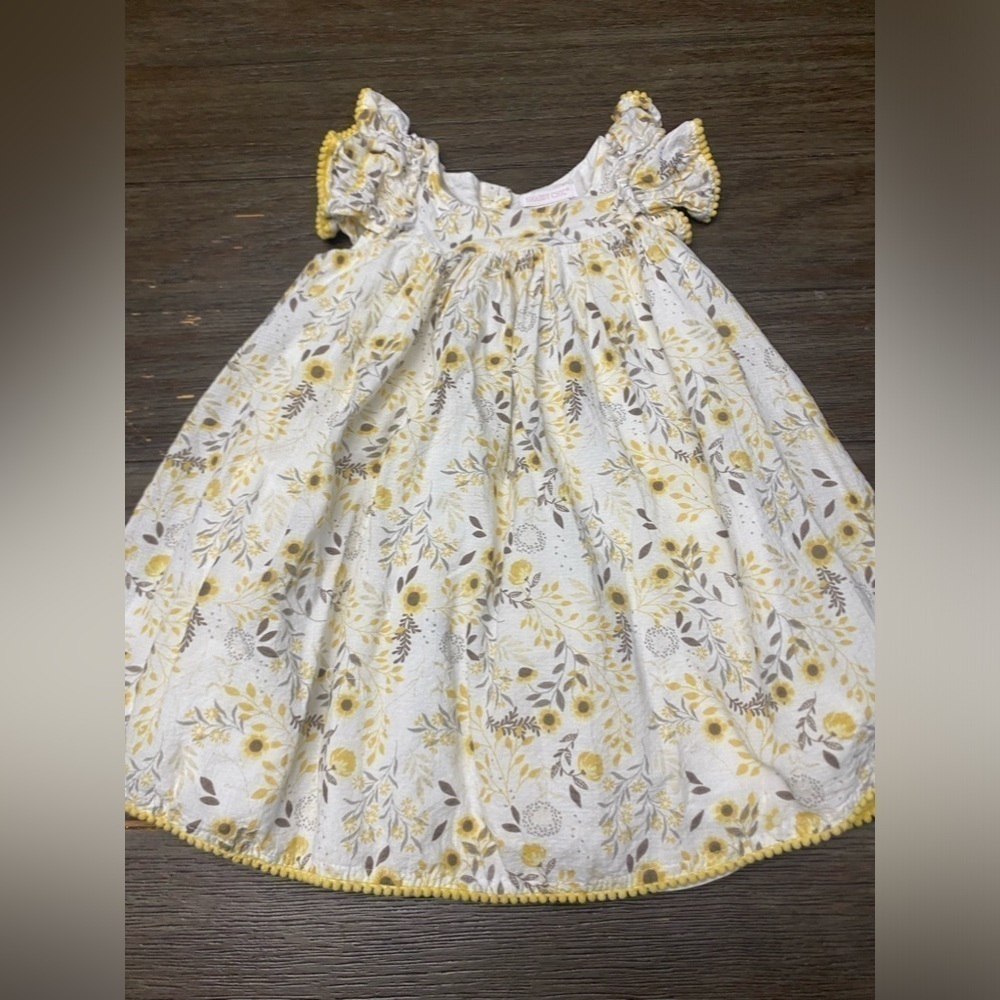 Shabby Chic 2T Yellow Gray Floral Lined Easter Dress Prairie Pollyanna Spring